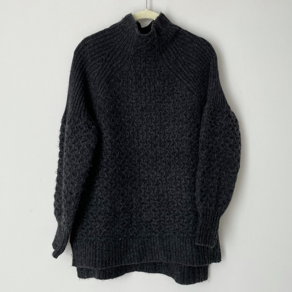 Anthropologie Mock Neck Dark Grey Long-Sleeve Knit Sweater Size XS